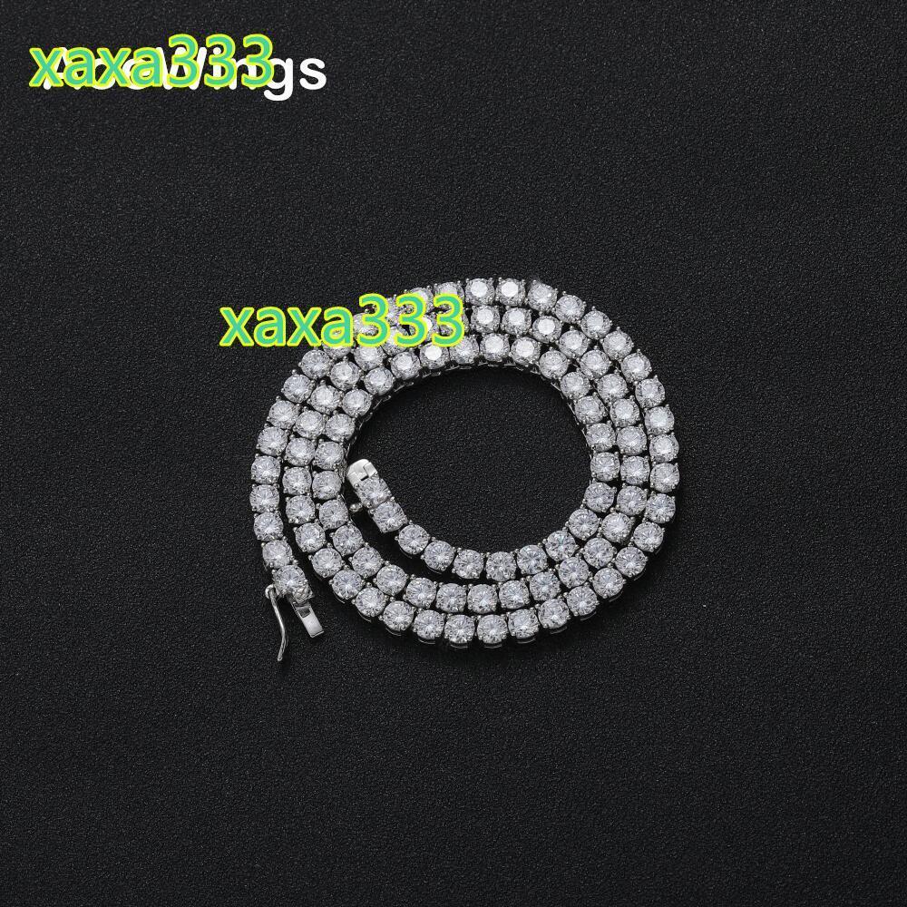 SS001 3mm 4mm 925 Sterling Silver Tennis Chain 1 Row Necklace Hip Hop Bling Jewelry