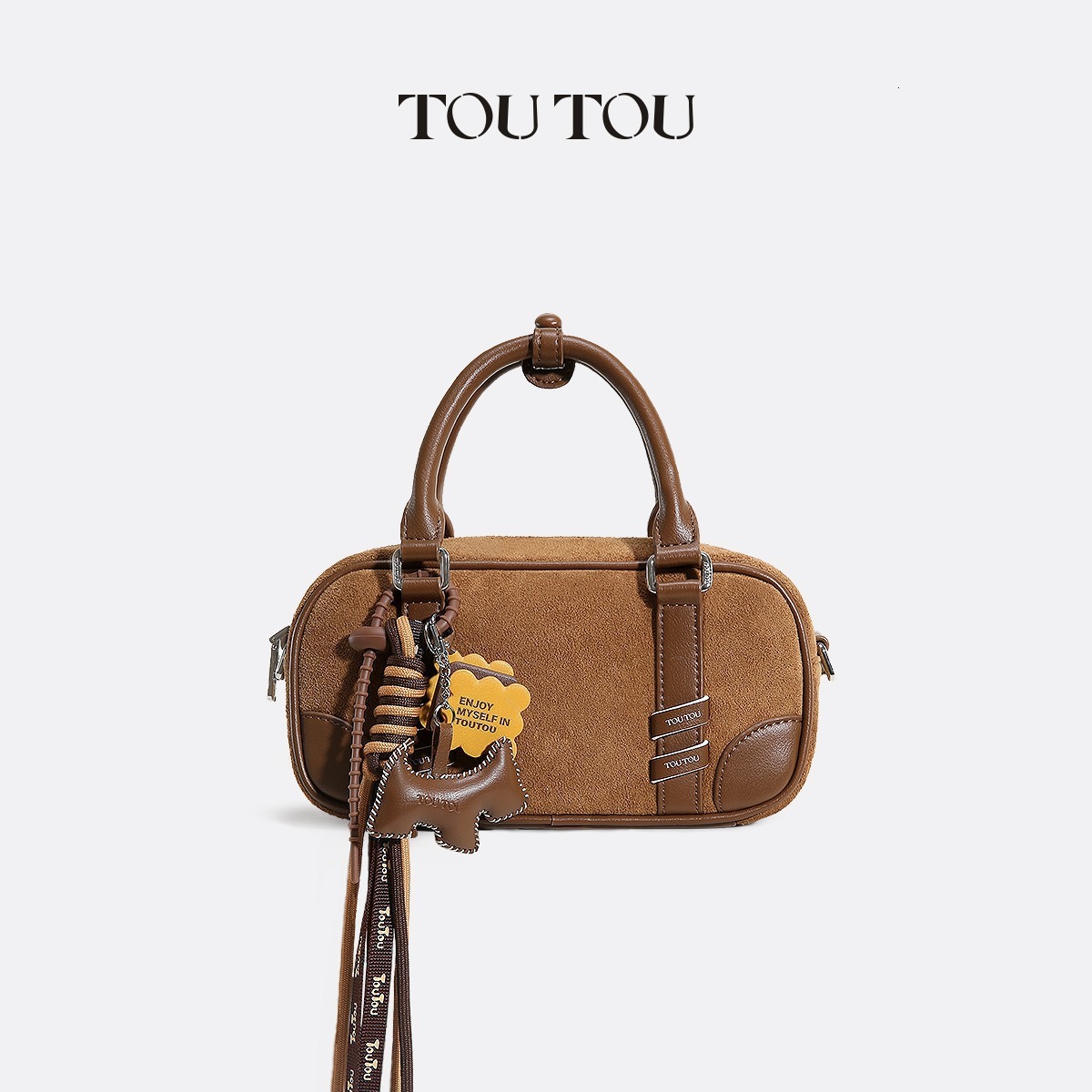 Designer's new suede patch Boston bowling bag large capacity handbag cute one shoulder crossbody hot selling trendy women's bag