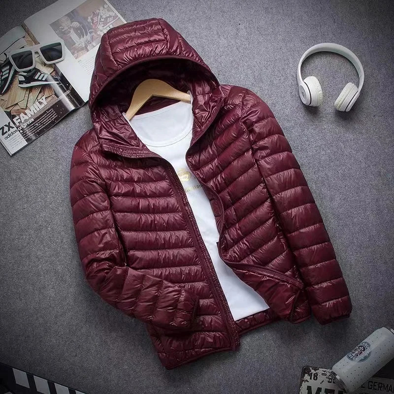 010 Mens Winter Jacket Ultra Light Duck Down Jackets Portable Hooded Puffer Feather Thin Parkas Windproof Outerwear Coat 5XL 251014