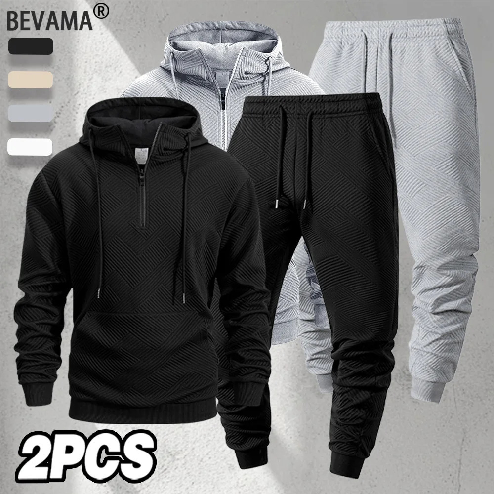 Autumn Outdoor Tracksuit Mens Zippered Hooded Sweatshirt Pants Twopiece Set Solid Color Casual Sportswear Male Warmth Set 251016