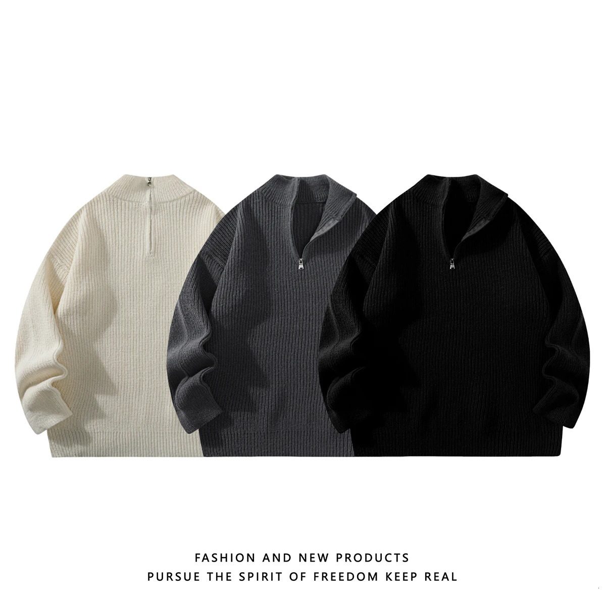 Halfheight zipper sweater mens 2025 autumn and winter pullover Hong Kong style couple loose standup collar top 251015