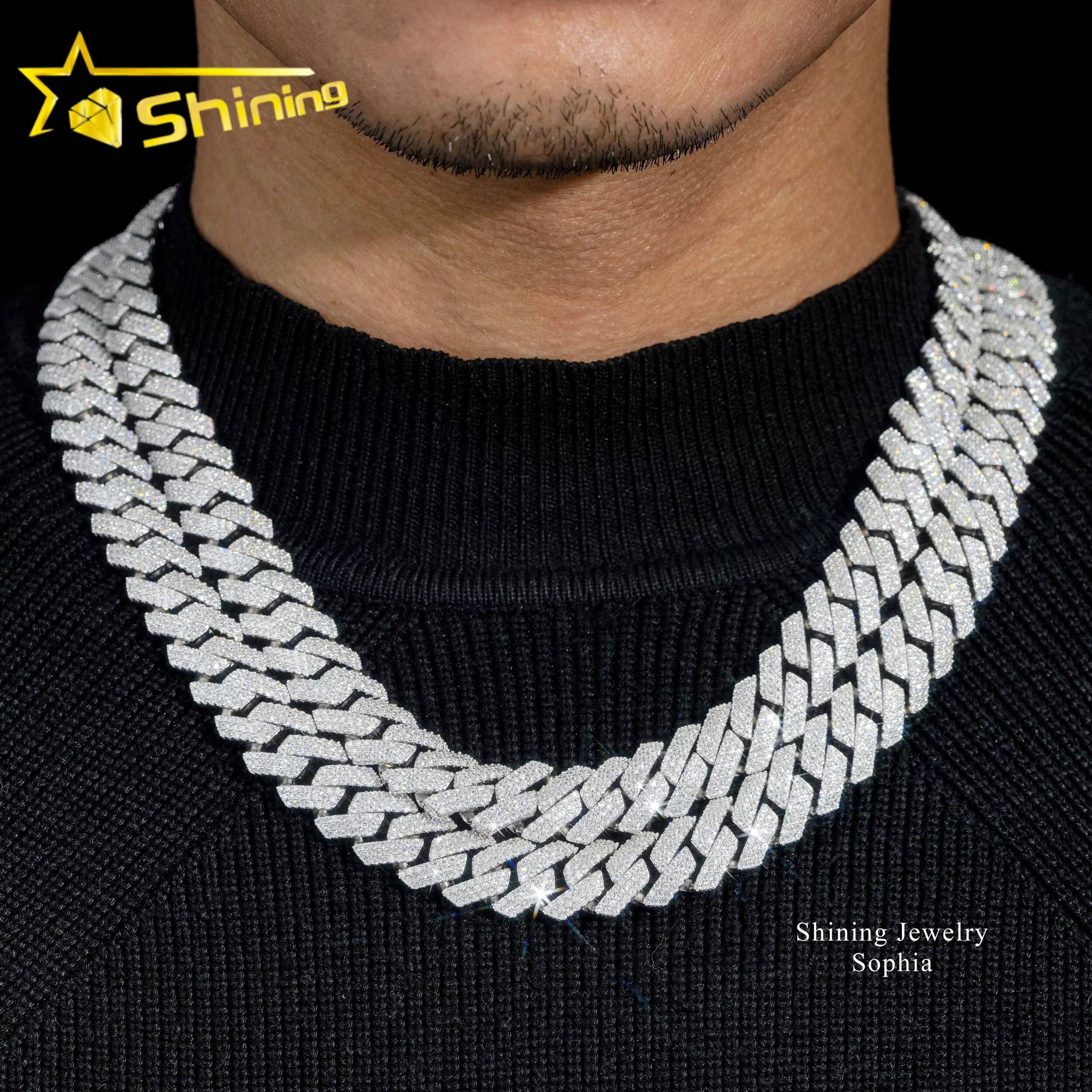 Wholesale Price 14MM 3Rows Iced Out Hip Hop Fashion Design Rapper Men Jewelry Moissanite Diamond Miami Cuban Link Chain