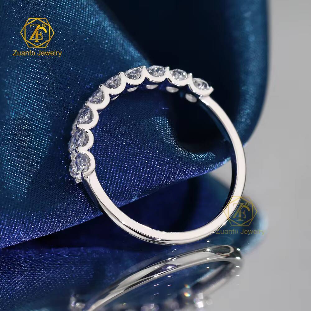 Custom Luxury Fine Jewelry 14K Gold Wedding Band 3x5mm Oval Moissanite Half Eternity Finger Ring for Women