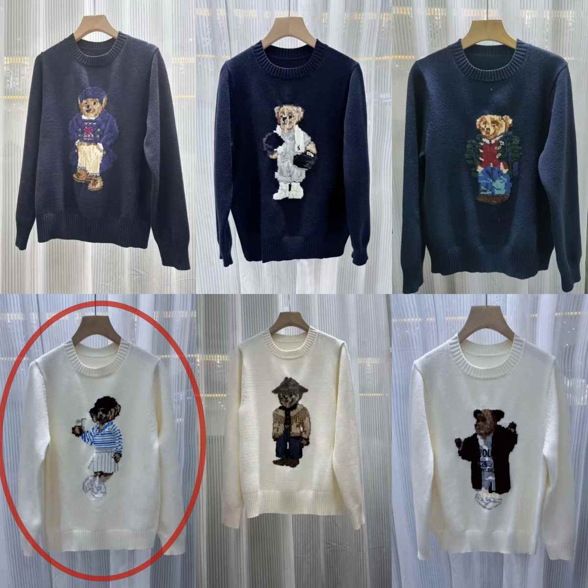 Fashion RL Designer brand, hot-selling knitted long-sleeved sweater with cartoon pattern and embroidered wool round neck.