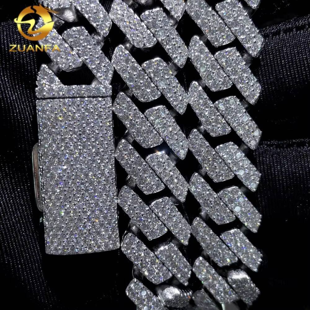 Lowest Price on Promotion VVS Moissanite 14MM Necklace Hip Hop Men Jewelry Iced Out Solid 925 Silver Cuban Link Chain