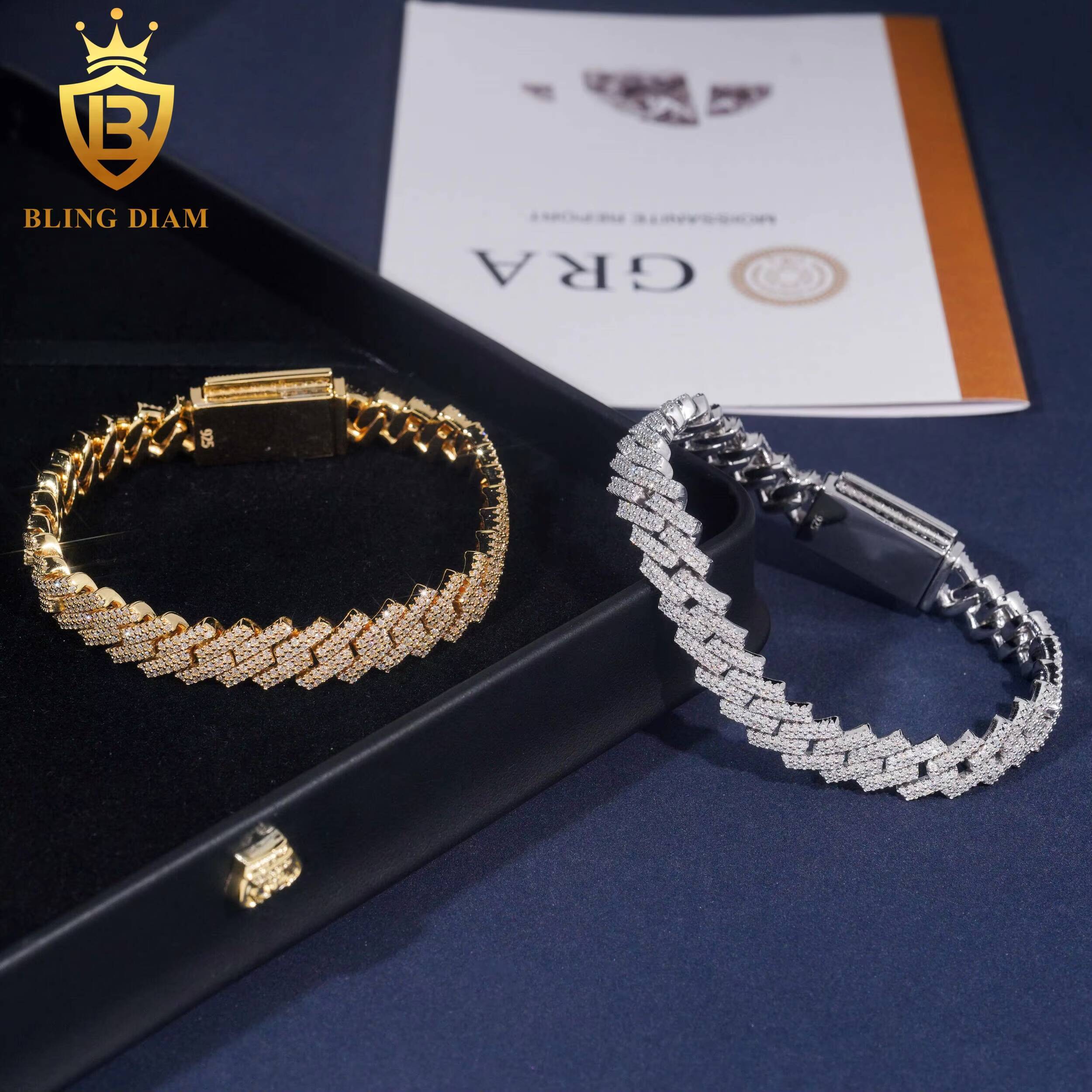 Fashion Cuban Moissanite 10mm Link Chain Pass Diamond Tester Moissanite Rose Gold Necklace 925 Sterling Silver Past Diamond Test