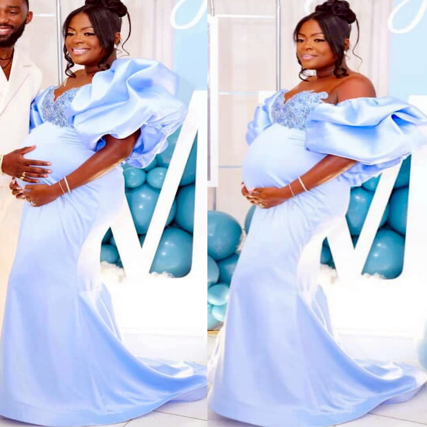 Light Sky Mermaid Maternity Prom Dresses 2025 Beaded Crystals Pragnent Evening Formal Party Second Birthday Engagement Gowns Plus Size Dress For Speci