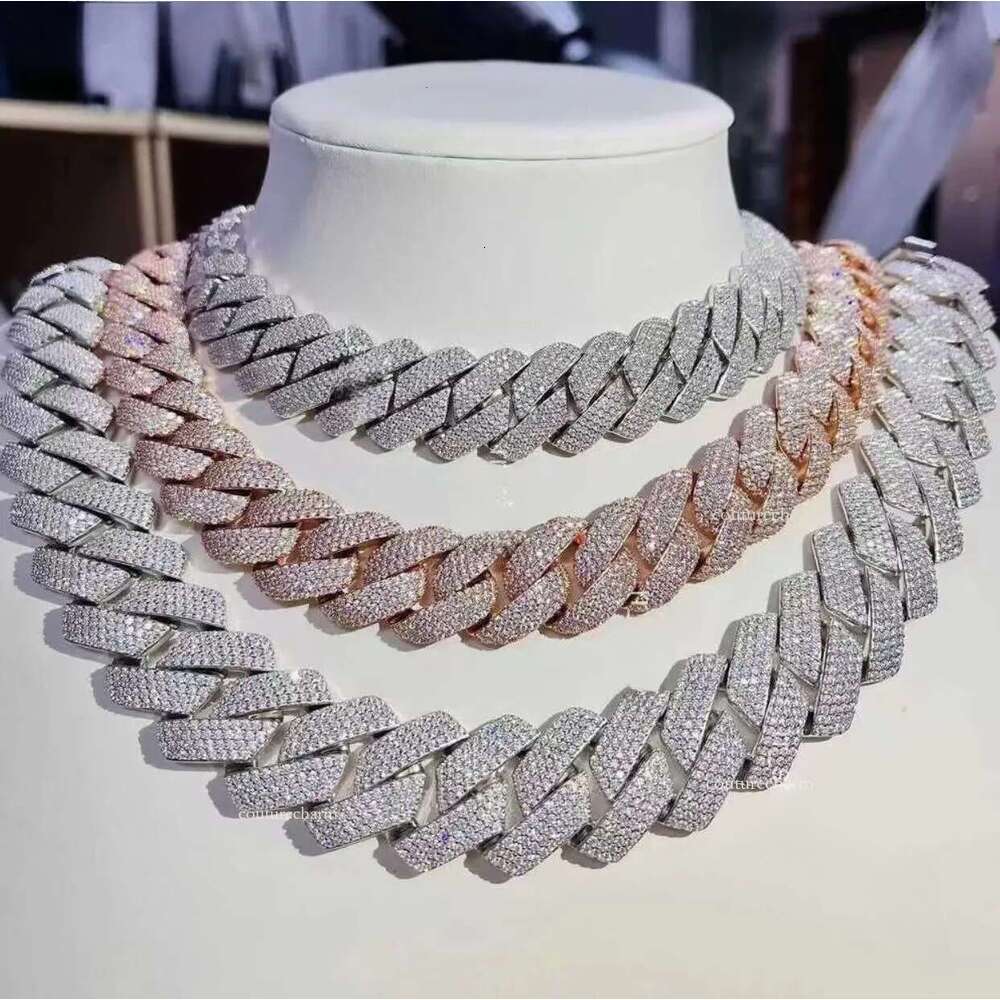 necklace moissanite chain Custom 20mm Width Miami Link Real S Heavy Hip Hop Vvs Moissanite Chain Cuban