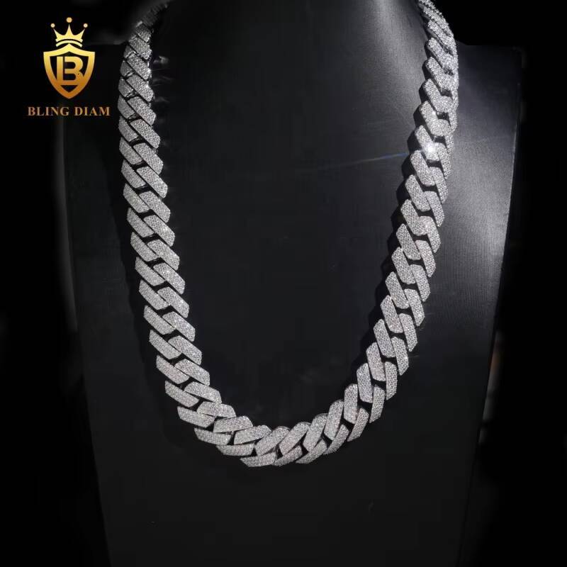 D Color VVS Moissanite Diamond Silver Cuban Link Sterling Silver 925 Iced Out Moissanite Cuban Link Chain Necklace