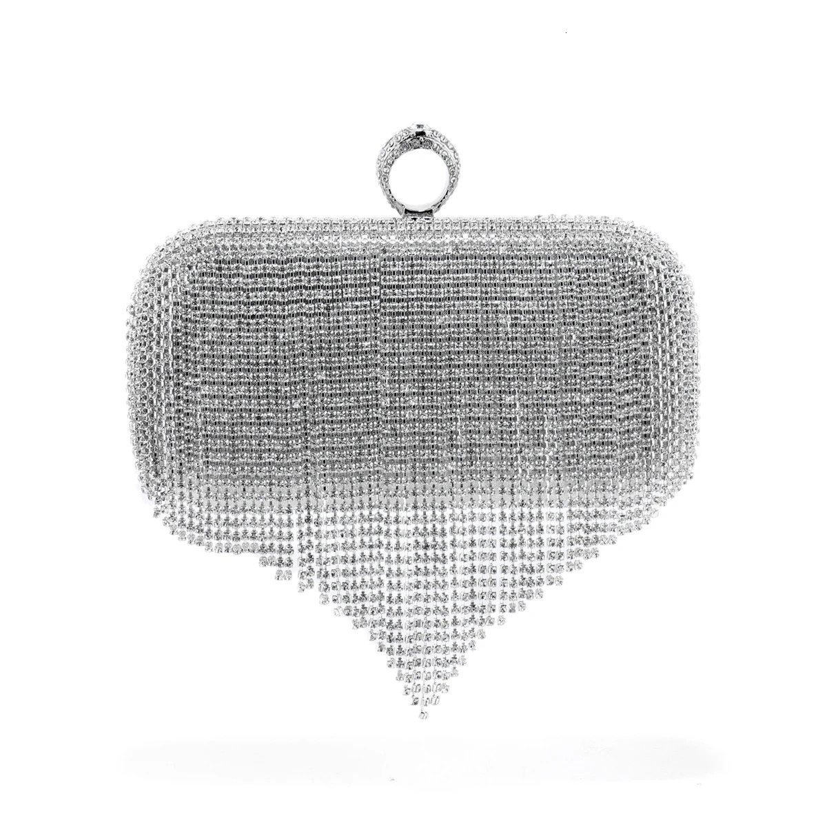 Tassel y Glitter Clutch Silver Bags s Finger Ring Diamonds Evening Metal Chain Shoulder Handbags 251014