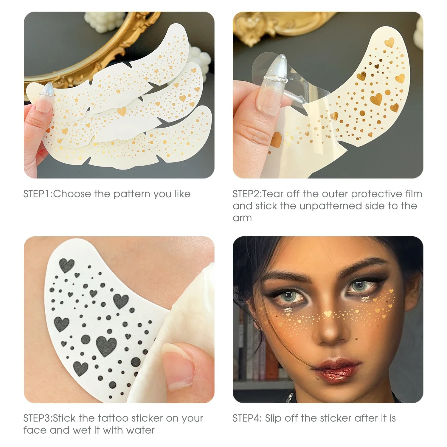 5PCS Glitter Skincare Freckles Face Tattoos Waterproof Glittering Star Freckle Stickers Lasting Bright Face Makeup Party Patch 251015