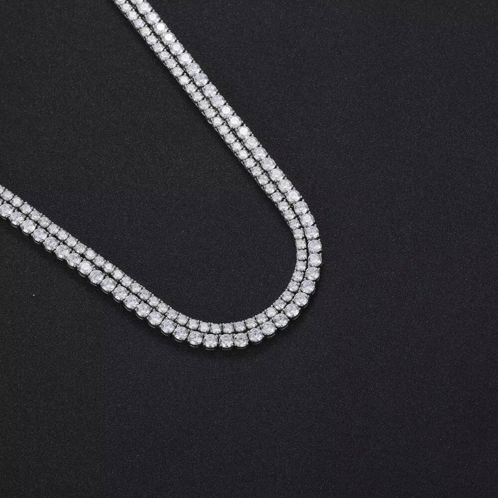 SS001 3mm 4mm 925 Sterling Silver Tennis Chain 1 Row Necklace Hip Hop Bling Jewelry