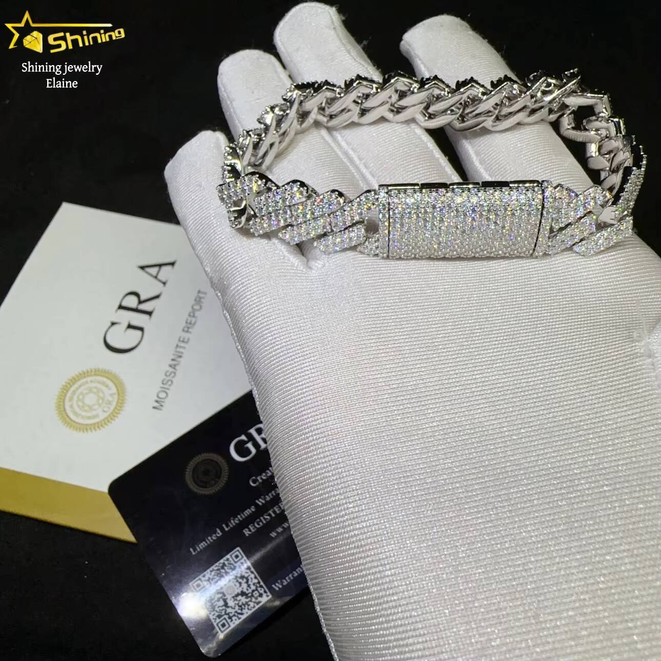 Luxury 13mm Iced Out Hip Hop Sterling Silver 925 D Color VVS Moissanite Diamond Custom Fine Jewelry Cuban Link Chain Bracelet