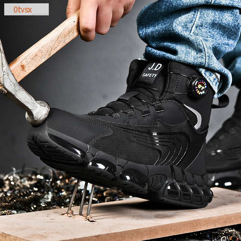 New mid-range safety shoes with anti smash and anti puncture protection, steel toe, comfortable and fashionable style, rotating buckle shoes, designer