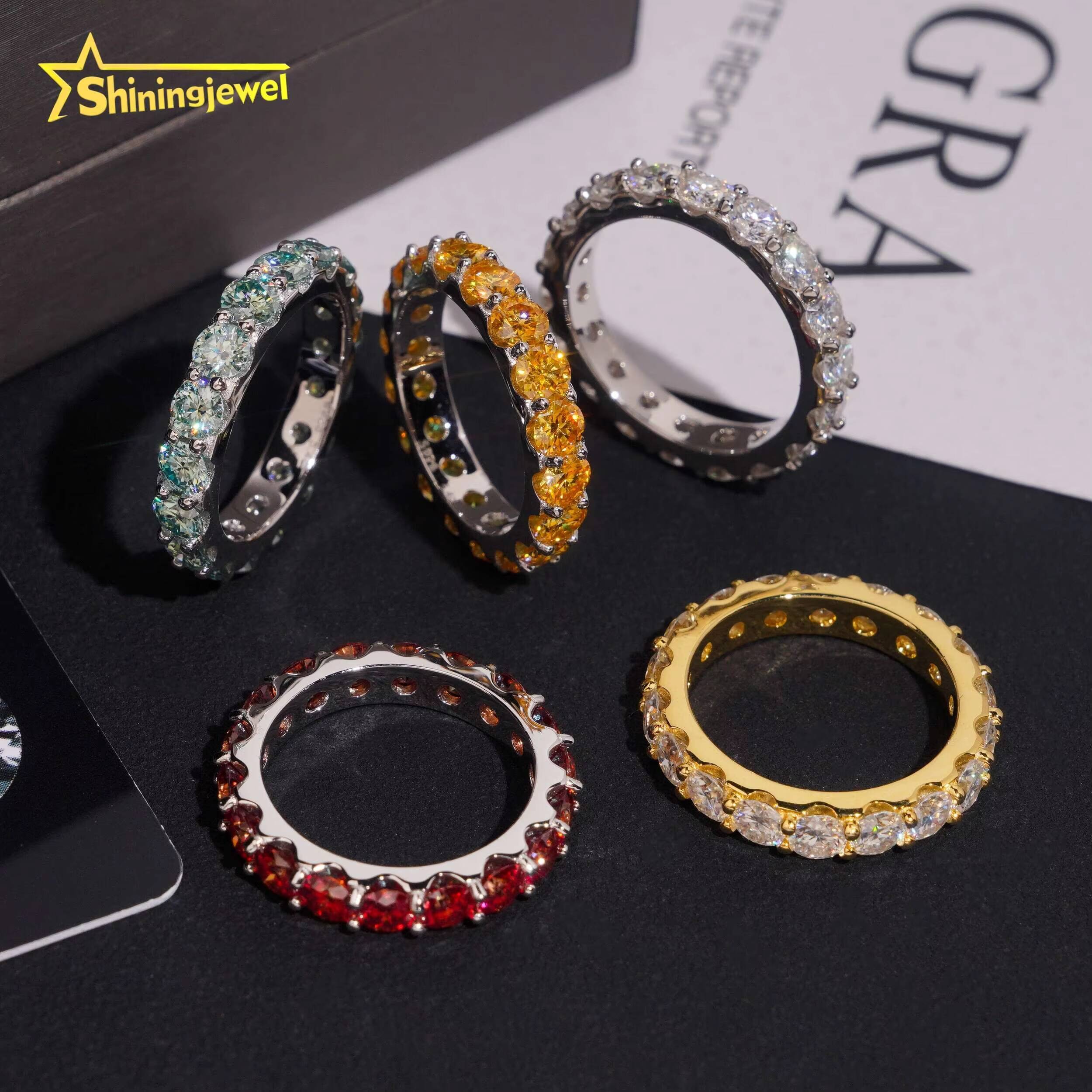 Hip Hop Jewelry 925 Silver 4mm Color Moissanite Ring Bands Iced Out High Quality Moissanite Eternity Ring Men Women