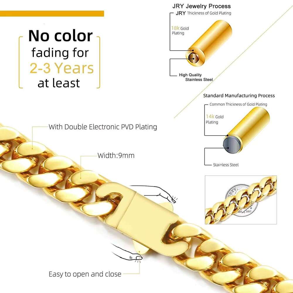 New Arrival sterling silver Four-Sided Polished Gold-Plated Miami Hip-Hop Cuban Chain Necklace