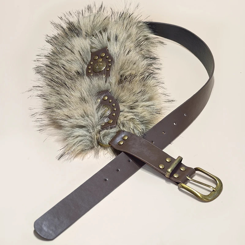 Vintage Faux Fur Belts Y2K Metal Bead Chain Plush Waist Chain Furry Fur Sexy Cowgirl Waistband Punk Belt Jeans for Night Club 251016