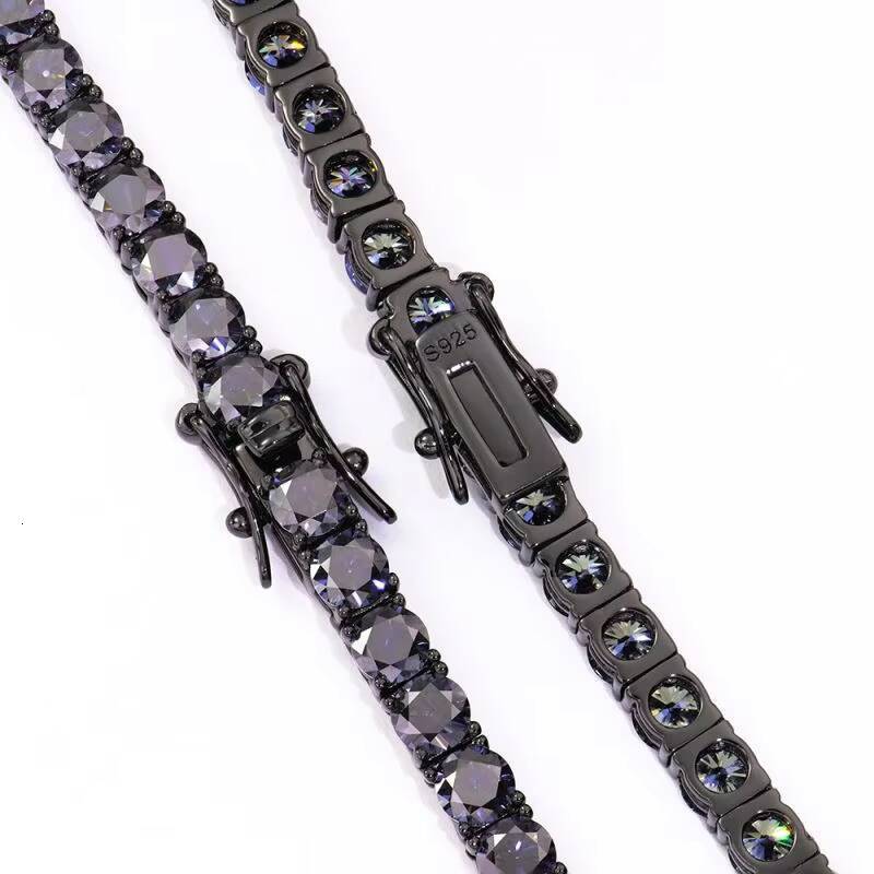 Factory custom jewelry 925 silver 4mm black color VVS diamond moissanite tennis necklace men and women gift