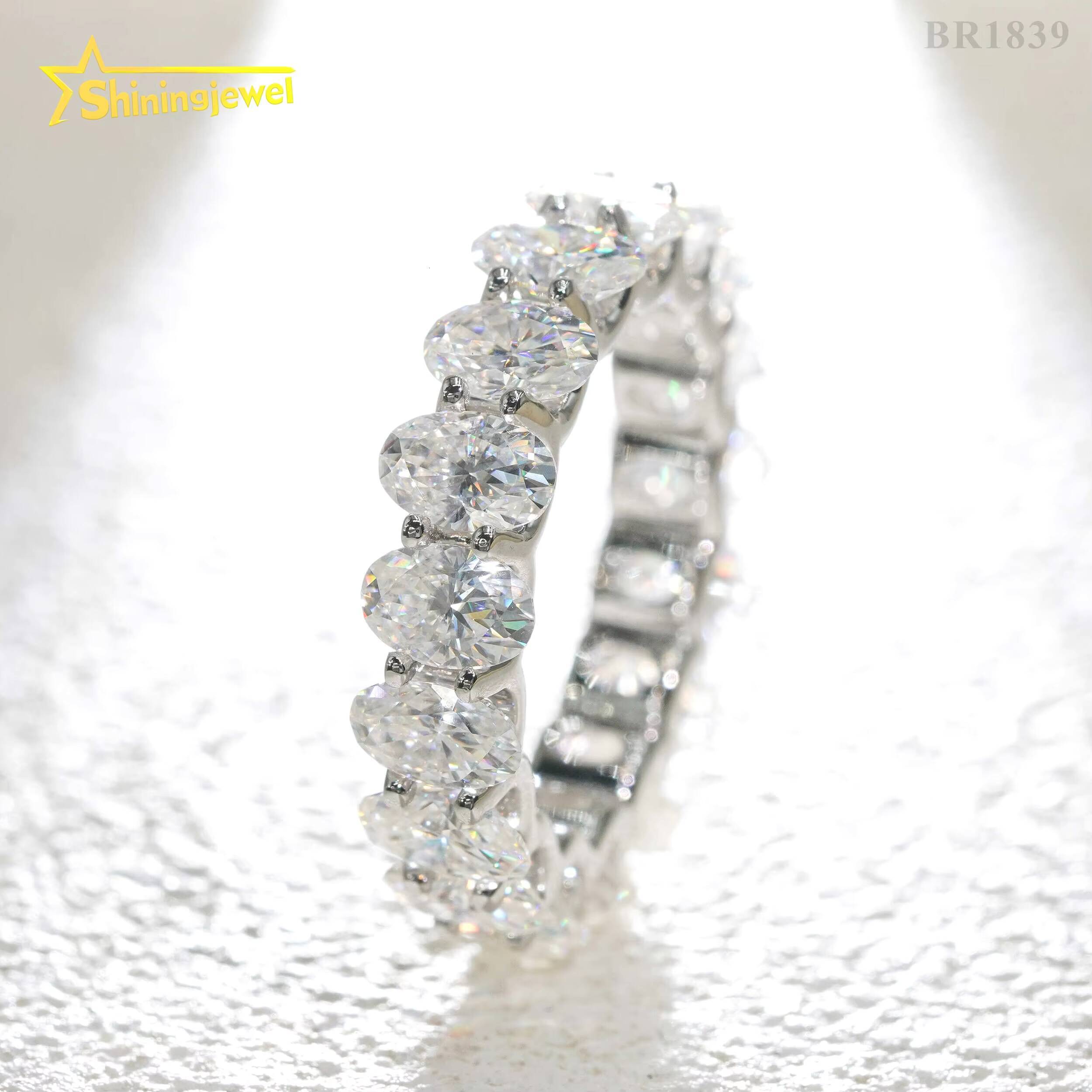 GRA Certificated 925 Sterling Silver Oval Cut Eternity VVS Moissanite Ring Custom Women Wedding Engagement Band Rings