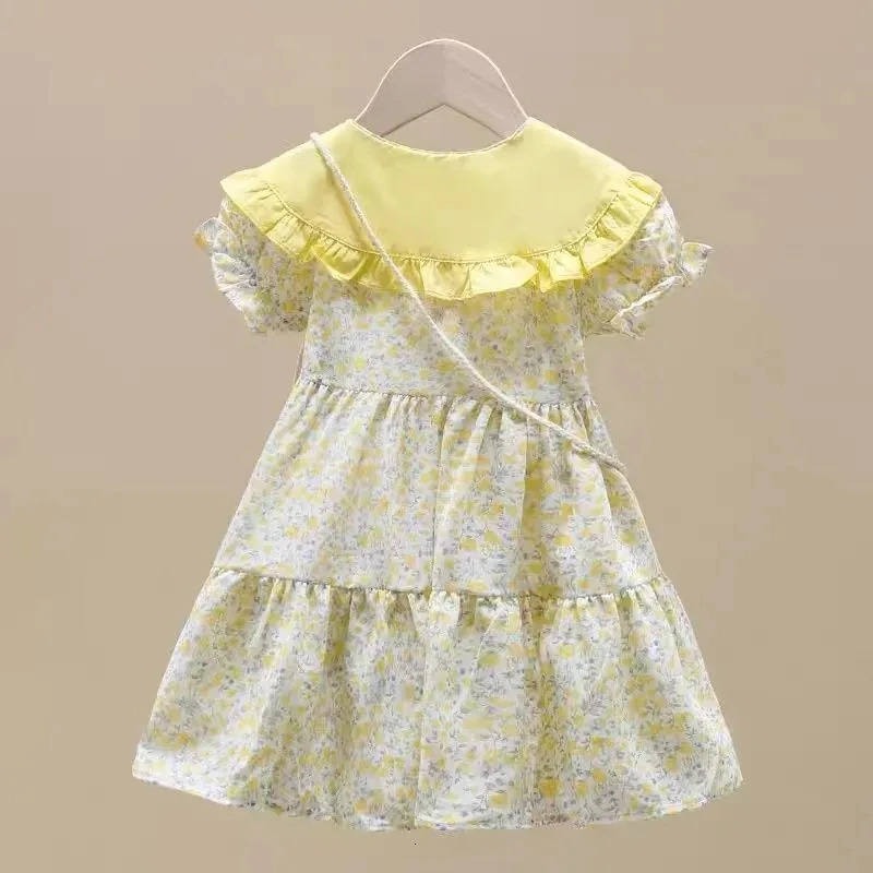 Baby Girls Dress Kids Summer Cute Flowers DressInclined Shoulder Bag 18 Years Old Children Fashion Doll Collar Princess Dress 251014