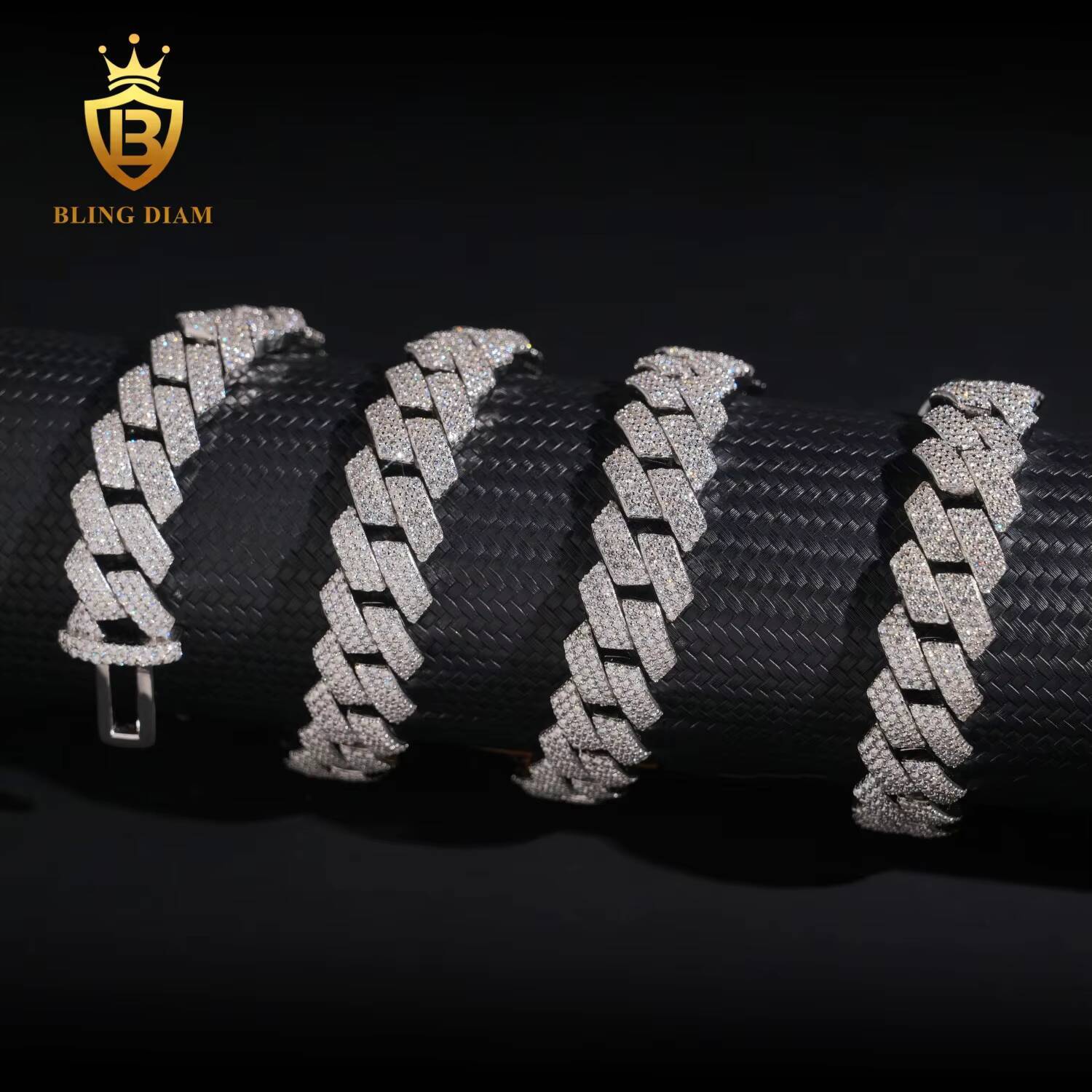 Hot Sale High Quality Heavy Hip Hop 15mm Width Three Rows 925 Silver VVS Moissanite Iced Out Cuban Link Chain
