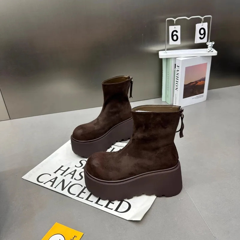 Platform Women Snow Ankle Boots Suede Fashion Flats Shoes Woman Trend Walking Goth Chelsea Boots Warm Cozy Punk Mujer Botas 251011