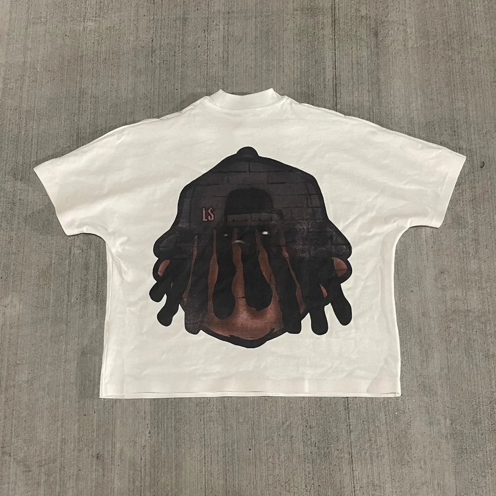 Y2K Drop Sleeves Oversized T Shirt Men Women Harajuku Hip Hop Cartoon Character Letter Graphic Printed T Shirt Cotton Goth Tops 251018