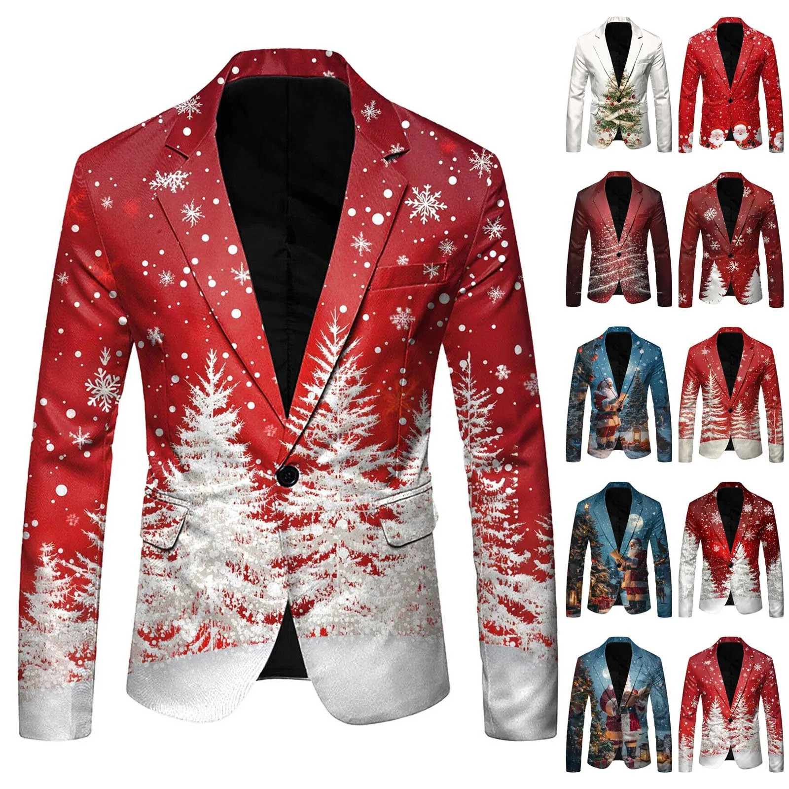 Christmas Snowflake Santa Claus Printed Blazer Men Lapel Single Button Down Suit Shiny Casual Jacket Festival Stage Party Coat 251016