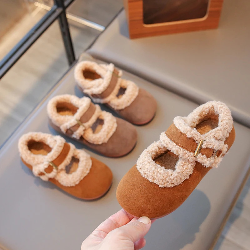 Kids Casual Shoes for Girls Autumn Winter Children Thermal Warm Plush Flats Cottonpadded Snow Shoes Fluffy Antiskid Size 2136 251014
