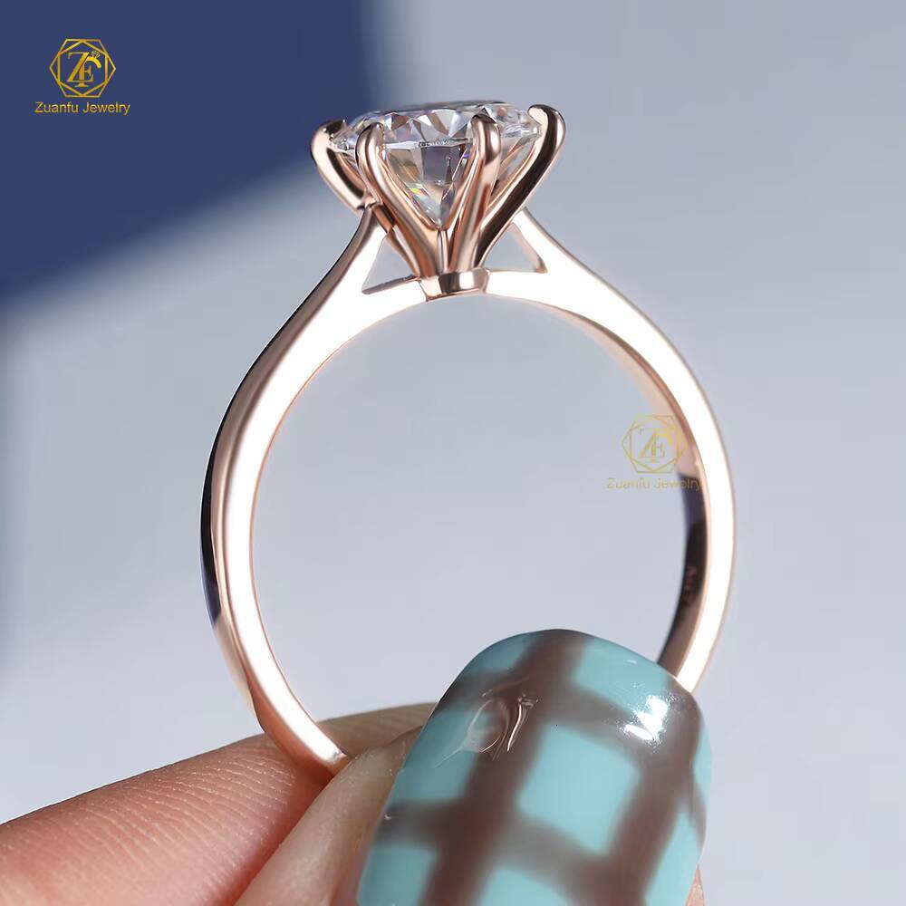 Factory Direct Sale 14K Solid Rose Gold Classic Engagement Wedding Ring 1CT Moissanite Brilliant Cut Diamond for Women