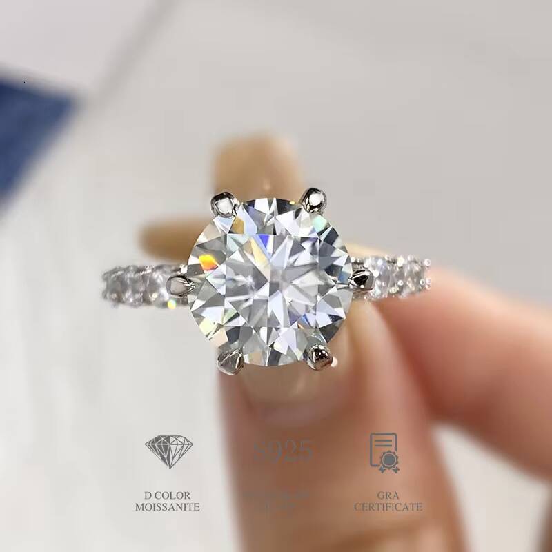 Gra Certified Real 5CT Big Moissanite Diamond Engagement Ring for Women 925 Sterling Silver with Rhodium Plated Fine Jewelry