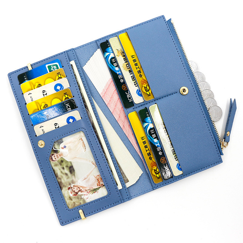 Women's Long Patchwork Leather Solid Color Fashion Wallet Coin Purse Clutch Card Holder Storage Bag