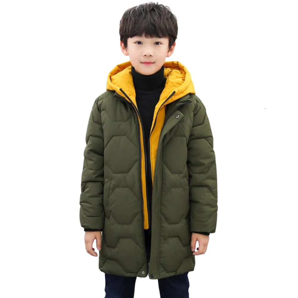Boys Winter Down Cotton CoatFake TwoPiece Long Hooded Childrens Padded CoatTeens Puffer Quited OuterwearKids Warm Outfits 251017