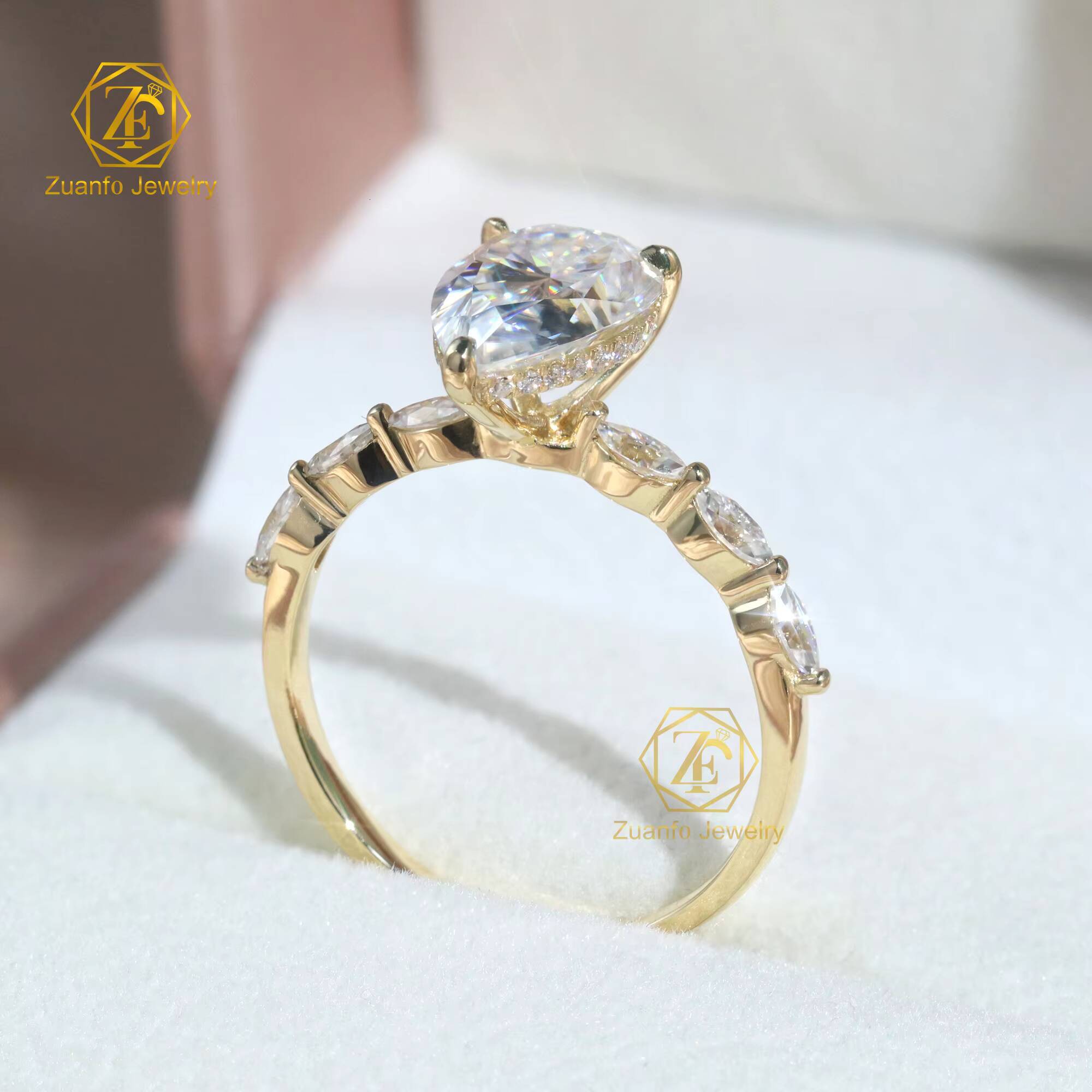 Certified 10k 14k 18k Solid Real Gold Moissanite Diamond Pave Side Wedding Engagement Ring Set for Women 8X12mm Jewelry