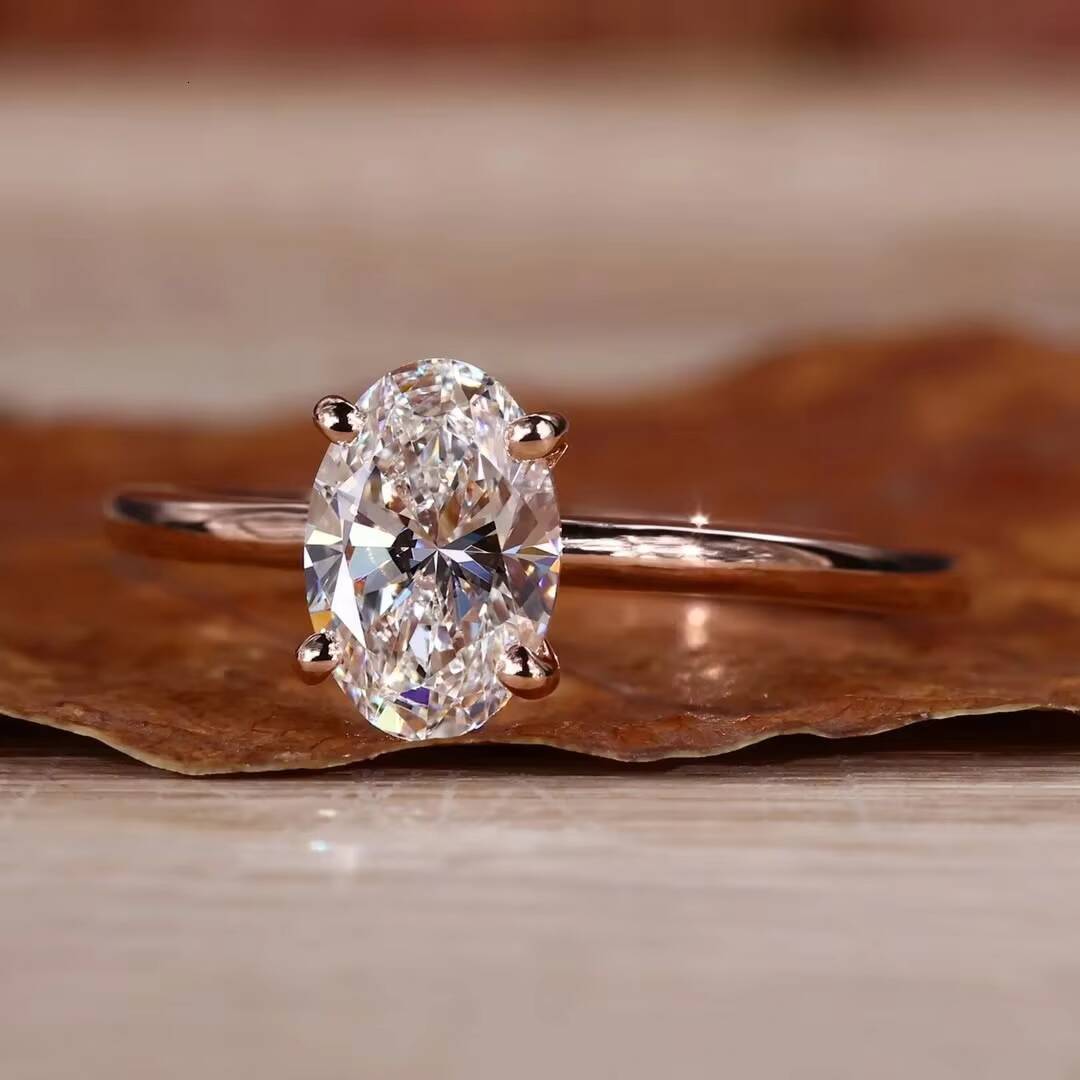 Custom 1CT D EF Color VS1 Oval Diamonds Gold Plated 925 Silver Lab Grown Diamond Rings for Women Men Engagement