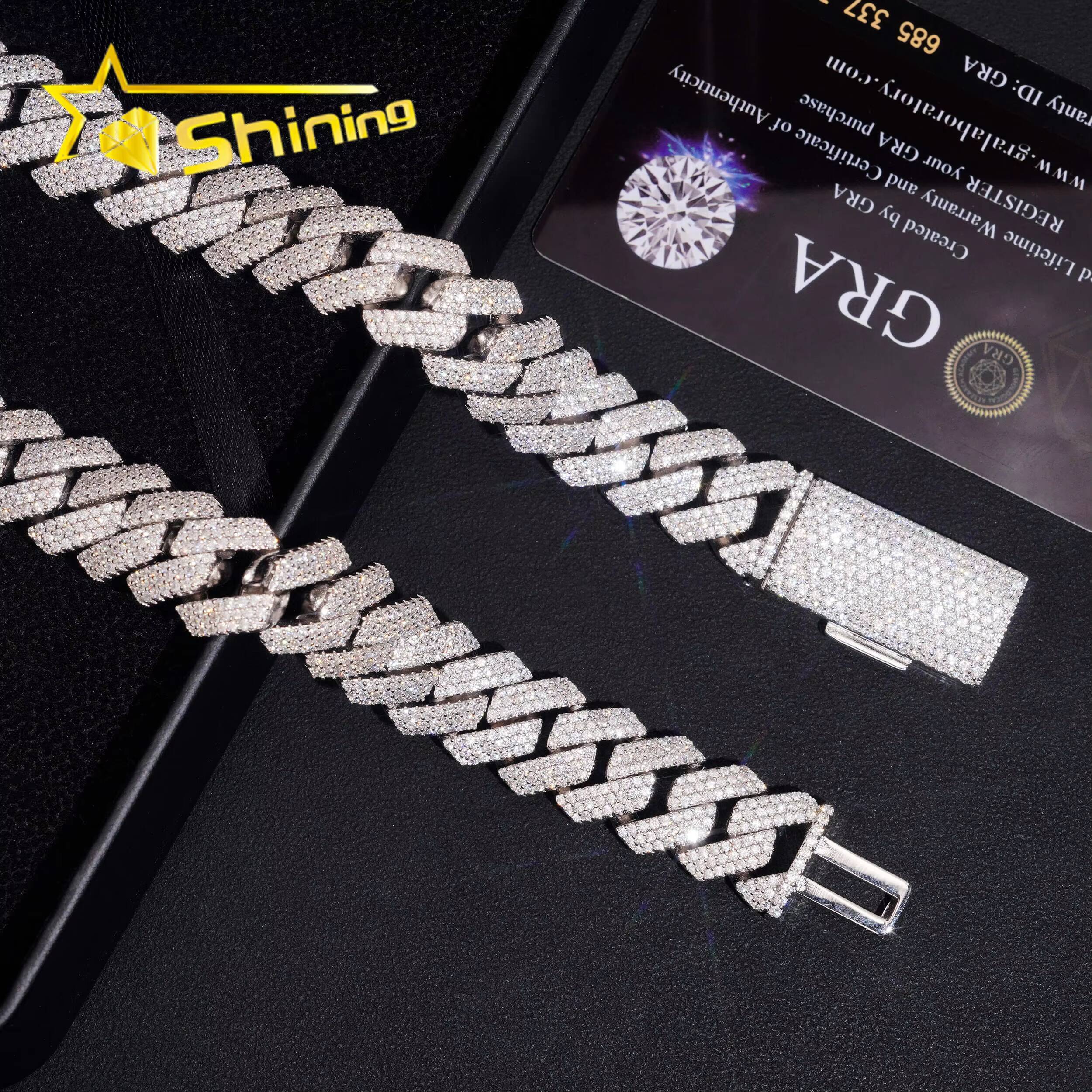 PROMOTION 16mm Moissanite Chain Cuban Links Pass Diamond Tester 925 Silver Cuban Link Chain Necklace White Gold Plated