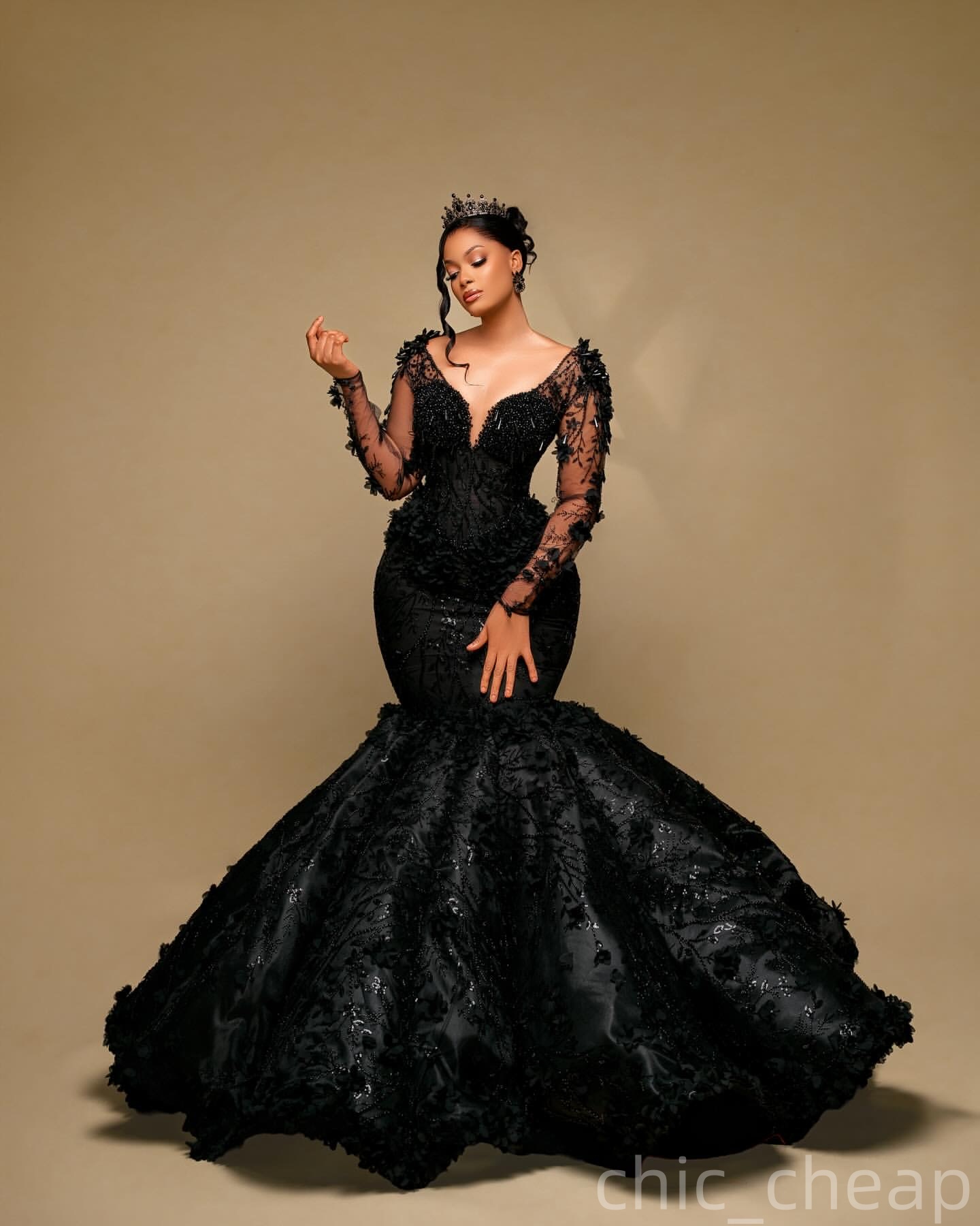 Black Mermaid Prom Dresses 2025 Rhinestones Beaded Floral Lace Evening Formal Party Second Birthday Engagement Gowns Plus Size Dress For Special Occas