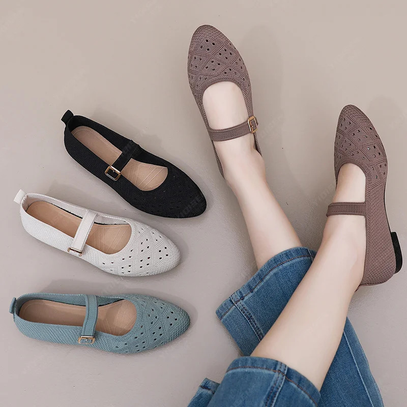 Women Pointed Toe Flat Shoes Solid Color Knitted Slip on Shoes Casual Breathable Ballet Flats Women Flat Shoes Loafers Women 251017