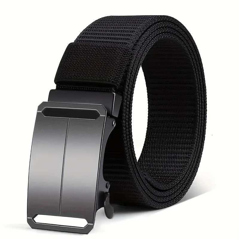 1pc Mens Automatic Buckle Belt Sporty Black Canvas Belt with Embossed Outdoor Gym Training Durable Adjustable Waistband W251018