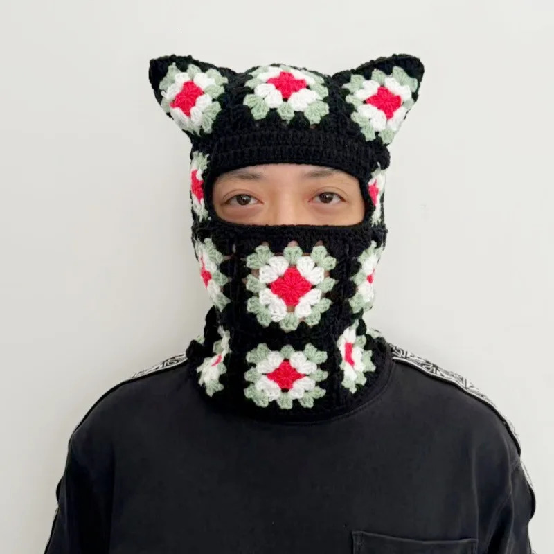 Handmade Beanie Hat Full Face Cover Hat Balaclava Hat Y2K Harajuku Punk Gothic Knitted Cap Winter Female Men Fashion Cold Hat 251014
