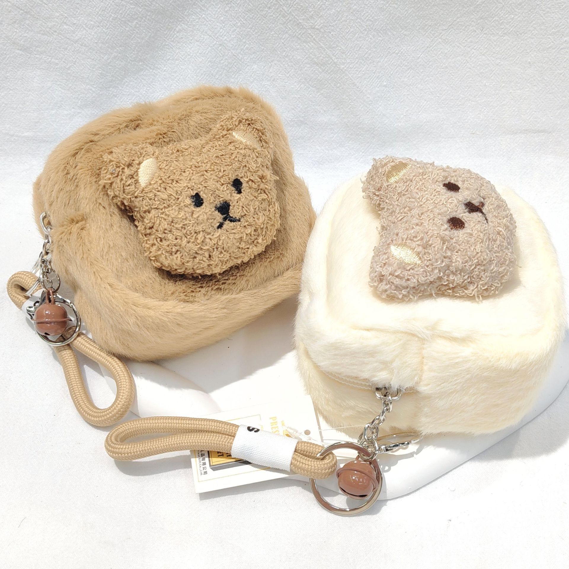 Designer's new cute pet plush coin wallet cartoon cute headphones key storage bag backpack pendant square small plush bag