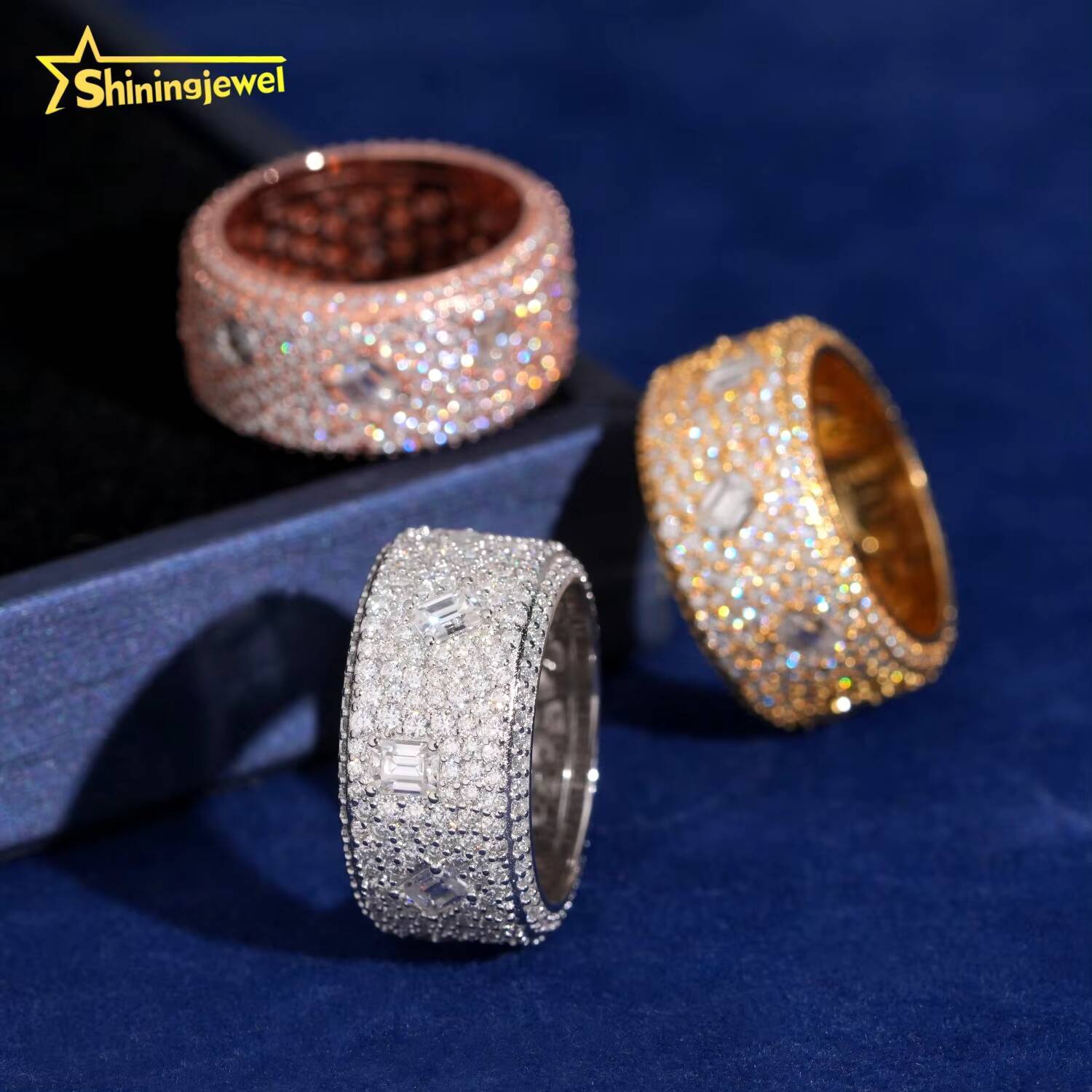 Iced Out Ring for Men Mix Diamond Setting Pass Diamond Tester Hip Hop Rings S925 Silver Moissanite Band