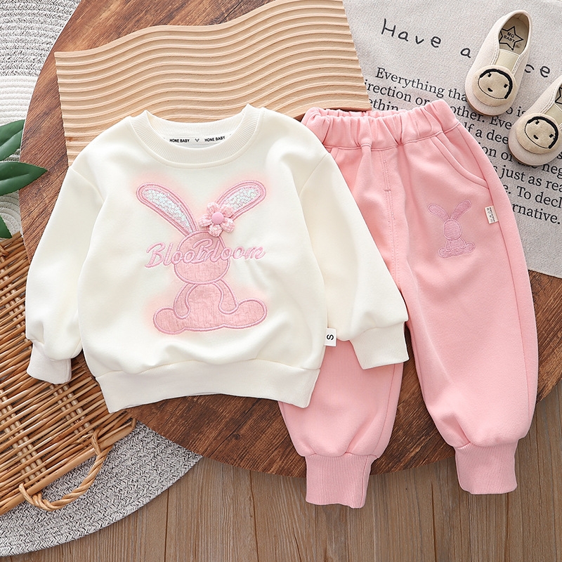 1-4 year old baby girl set, spring dress, stylish girls' clothing, Korean version baby and children's clothing, 3-piece flower rabbit two-pi