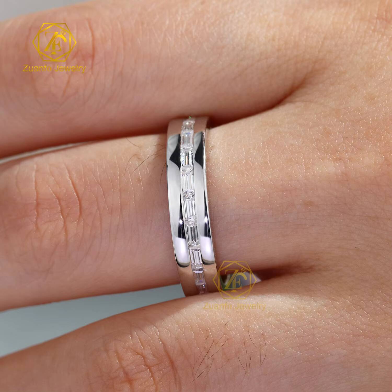 Silver 10k 14k 18k Gold Emerald Cut VVSVS DEF Color Eternity Diamond Fine Jewelry Enterity Wedding Ring for Men Women