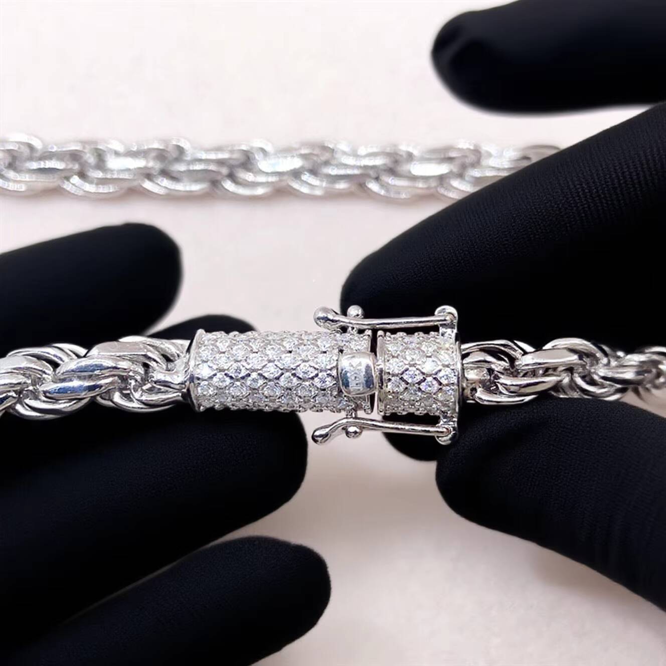 Custom 925 Sterling Silver Pass Diamond Test VVS Moissanite Lock 6mm Hip Hop Rope Twist Chain Link Bracelet Fine Jewelry for Men