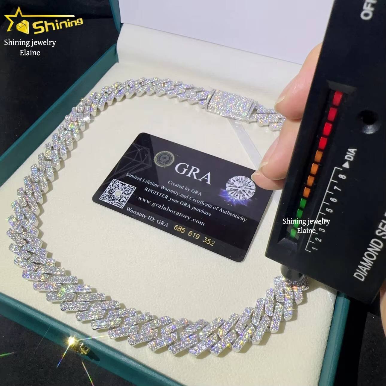 925 Sterling Silver 15MM Iced Out VVS Moissanite Diamond Moissanite Hip Hop Fine Jewelry Miami Cuban Link Chain Necklace