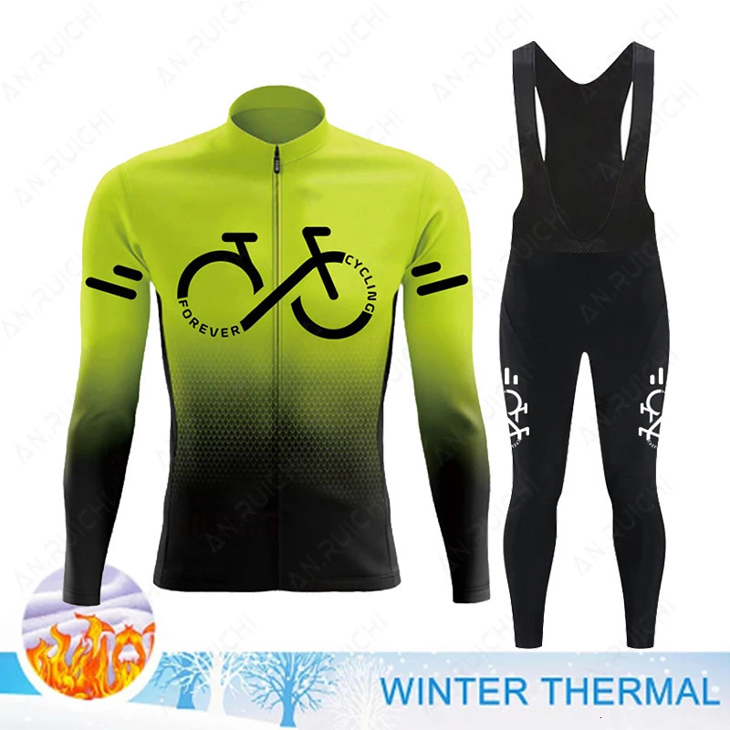 Winter Thermal Fleece Cycling Jersey Set Mens Mountian Bicycle Clothes Wear Ropa Ciclismo Racing Team Bike Cycling Clothing 251015