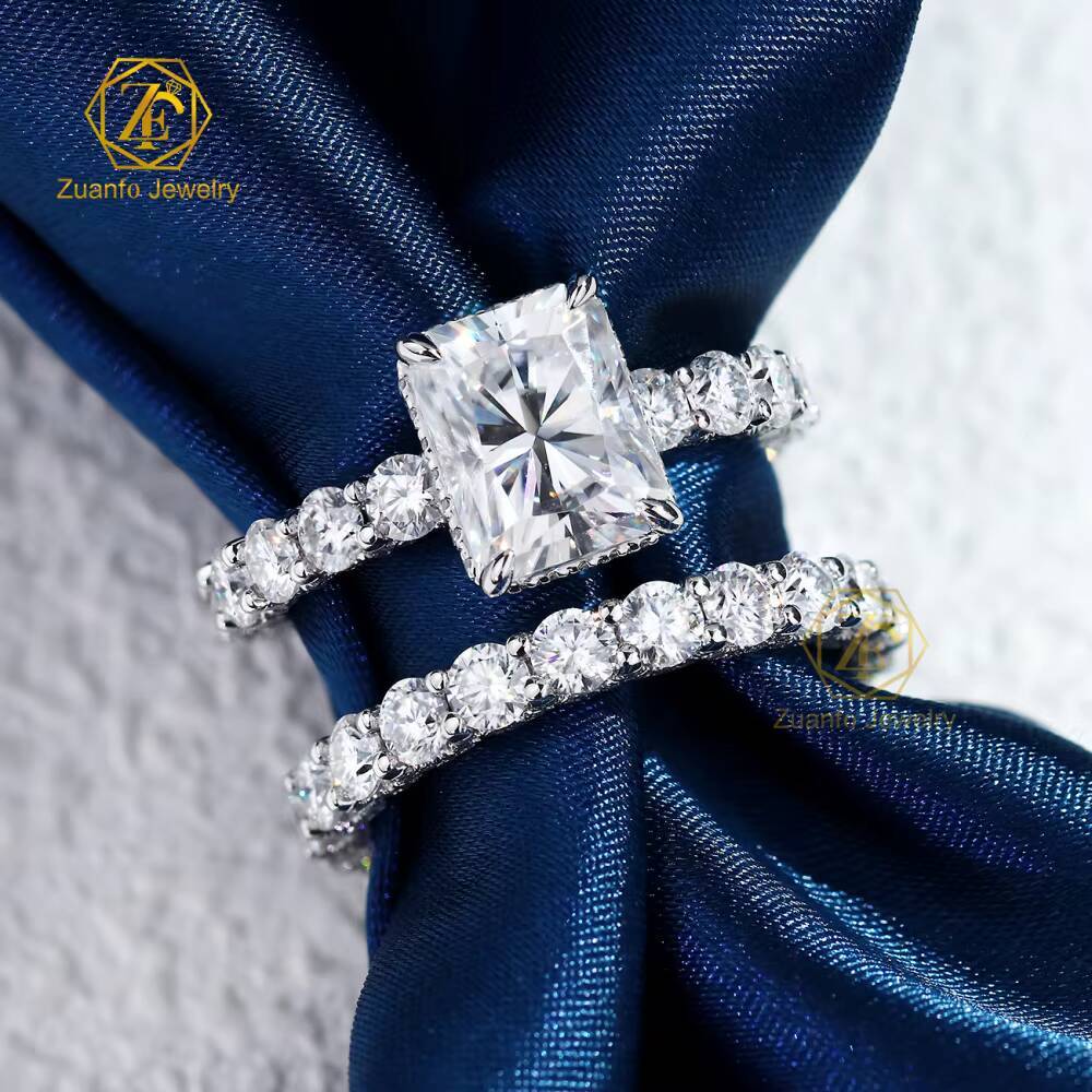 Romantic 925 Silver 14K 18K Gold Wedding Rings Couple Set 1ct 2ct 3ct 4ct 5ct Moissanite Radiant Cut Fine Rings