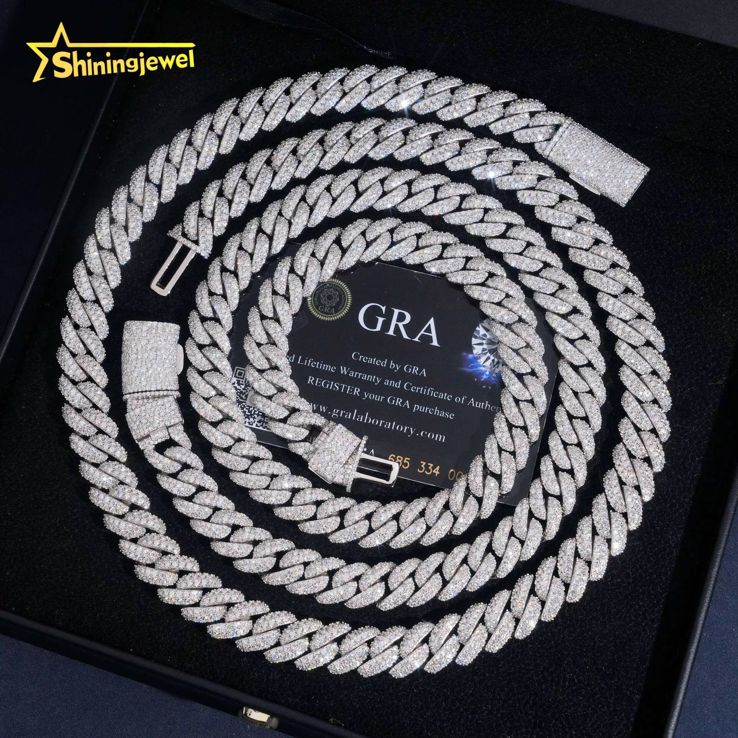 GRA Certificate 925 Silver 12mm Iced Out VVS Moissanite Necklace Hip Hop Diamond Jewelry Mosaic Miami Cuban Link Chain Bracelet