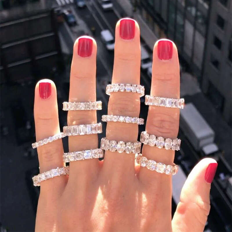 Luster GRA bridal Custom sier 5mm 3ct oval emerald pear heart cut moissanite engagement eternity band ring for wedding